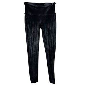 Spanx Black Faux Leather Leggings Compression Shape Wear Large Petite 2437Q